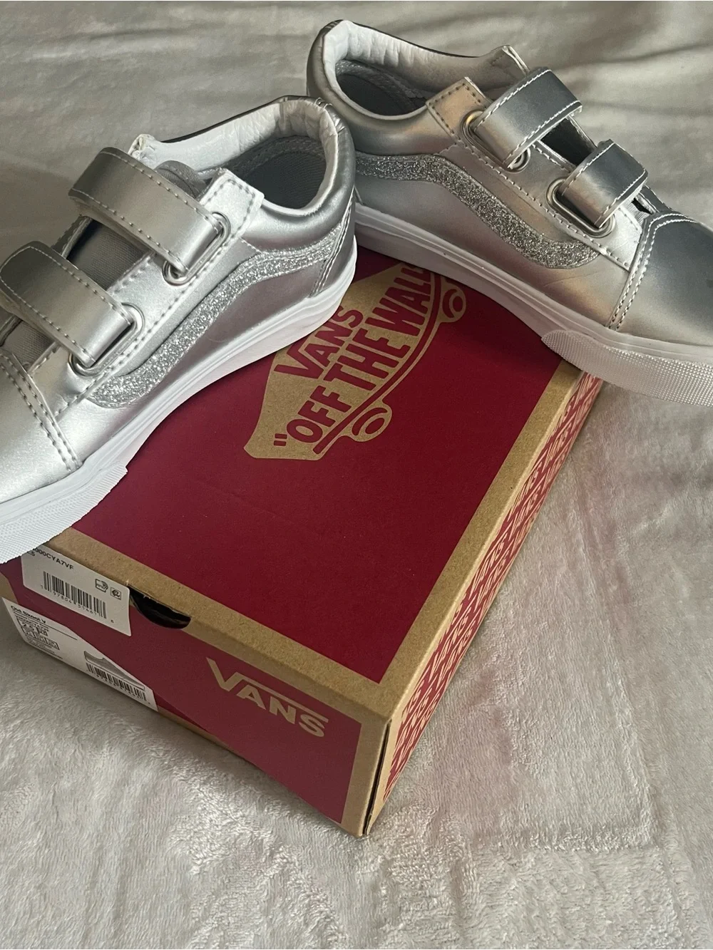 Kids Old Skool Dazzeled Lunar Gray Metallic Silver Glitter Sneakers Sz 2.5~NWB